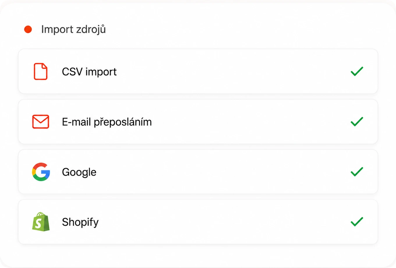 Import zdrojů recenzí — CSV, e-mail, Google a další zdroje
